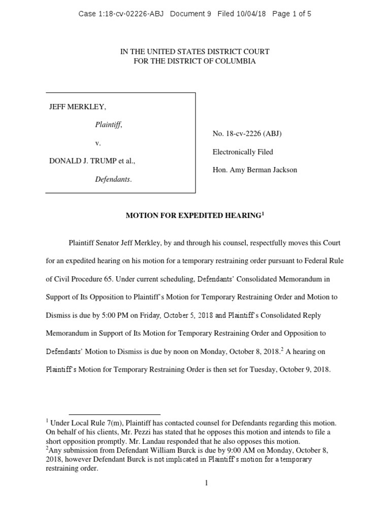 10 4 18 Merkley Motion To Expedite PDF | PDF | Executive Privilege ...
