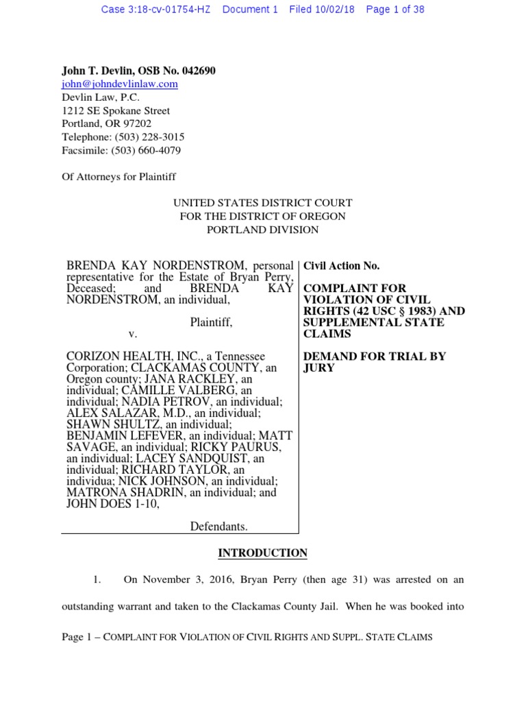 Clackamas Jail Lawsuit | PDF | Lawsuit | Complaint