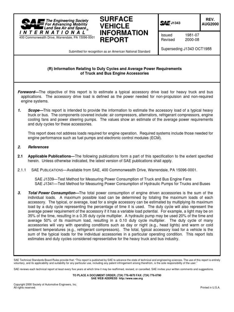 Saej1343v002 Engine Duty Cycle PDF Truck Engines
