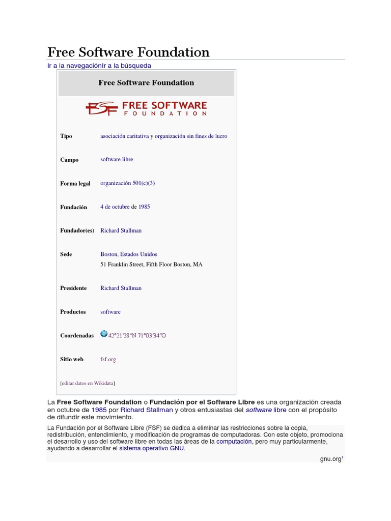 Fundación para el Software Libre (FSF) | PDF | Software libre ...