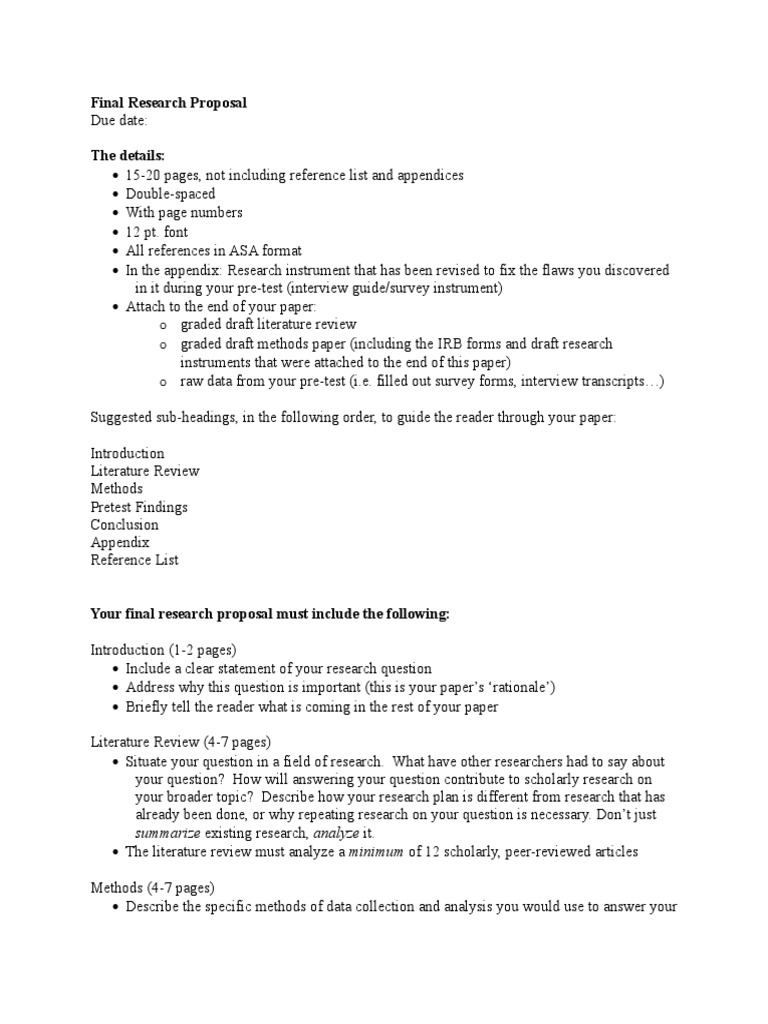 Final Research Proposal Guidelines | PDF | Question | Science