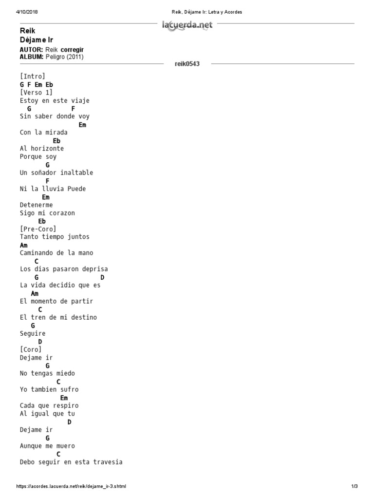 Reik, Déjame Ir - Letra y Acordes | PDF | Música grabada | Música pop, image size:768x1024