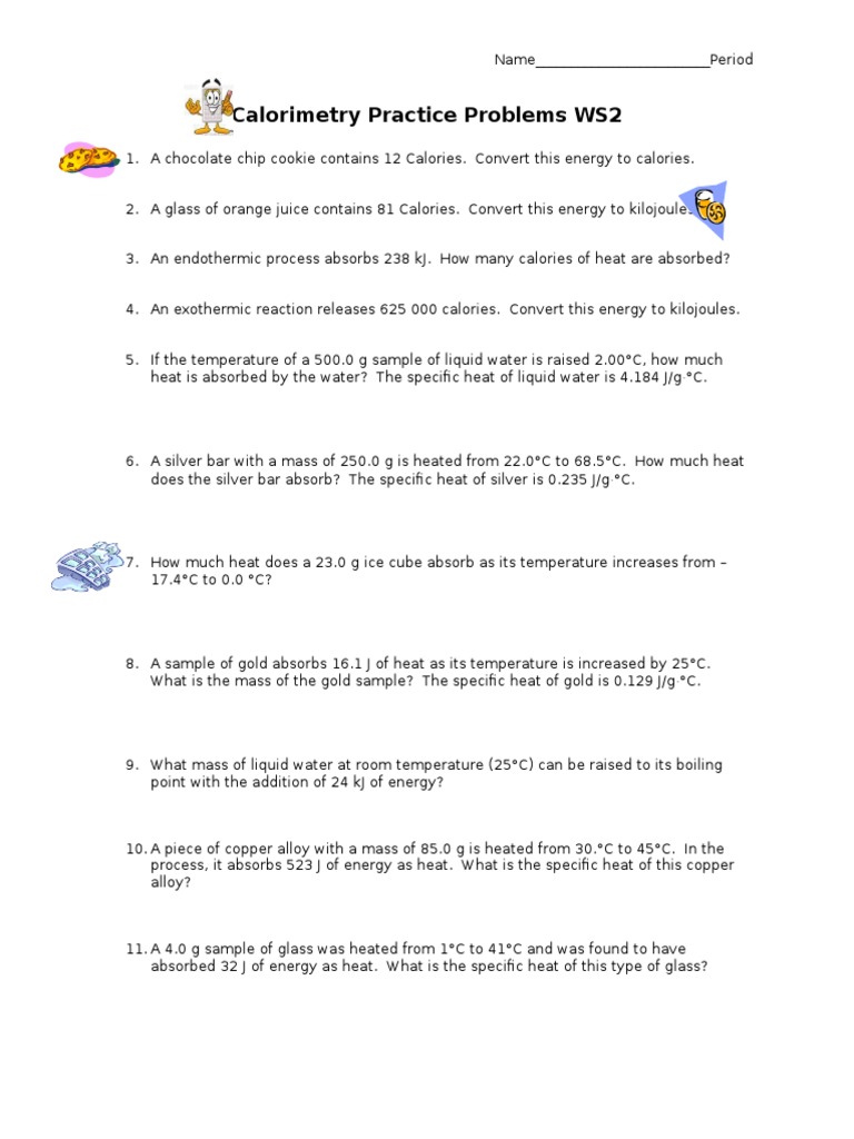 Calorimetry Practice Problems WS2 PDF Calorie Heat
