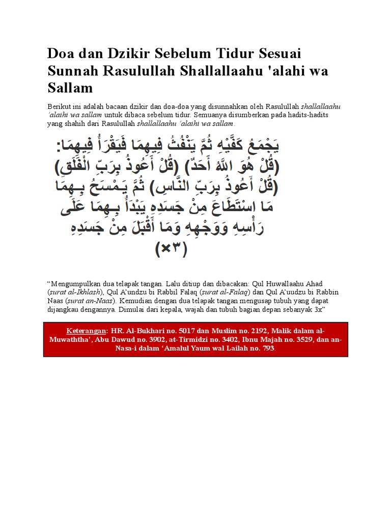 Doa Dan Dzikir Sebelum Tidur Sesuai Sunnah Rasulullah Shallallaahu Dasar Pdf