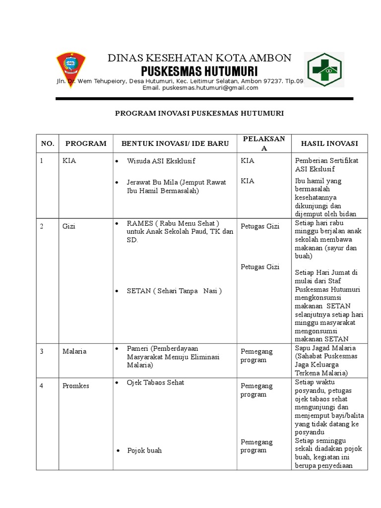 Inovasi Program Puskesmas Hutumuri | PDF