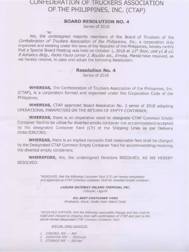 Confederation of Truckers Association of The Philippines Resolution On ...