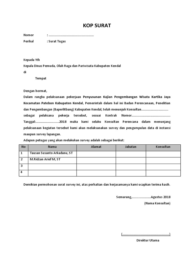 Surat Tugas Survey Lapangan Pdf