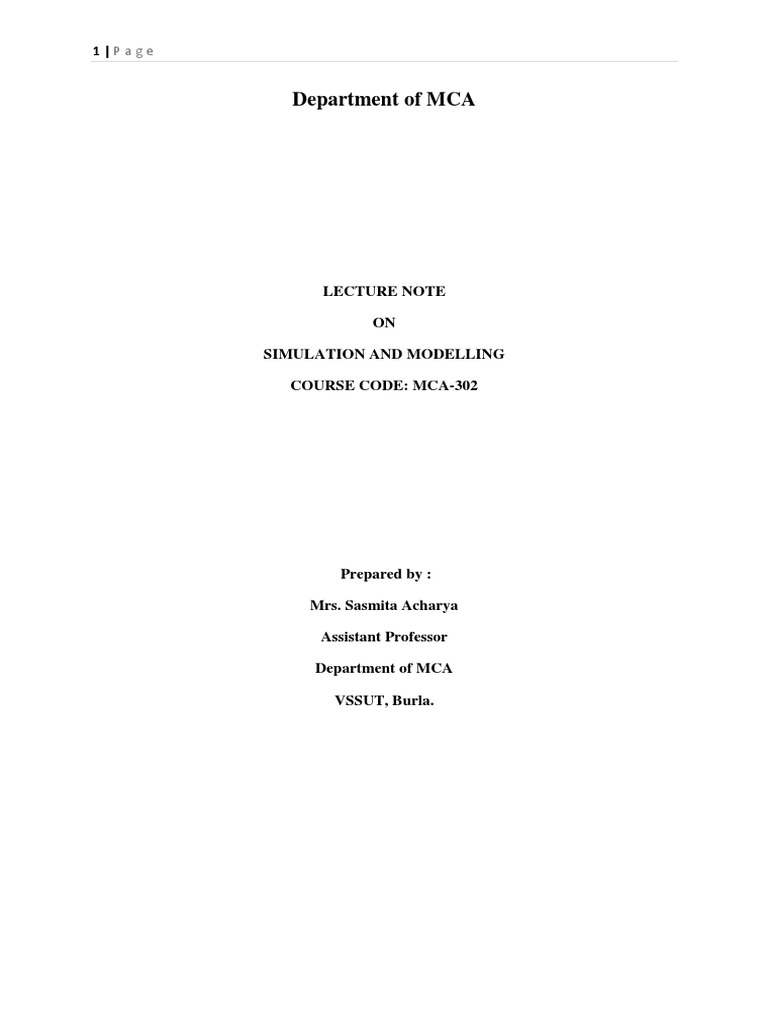 Department of MCA: Lecture Note ON Simulation and Modelling Course Code ...