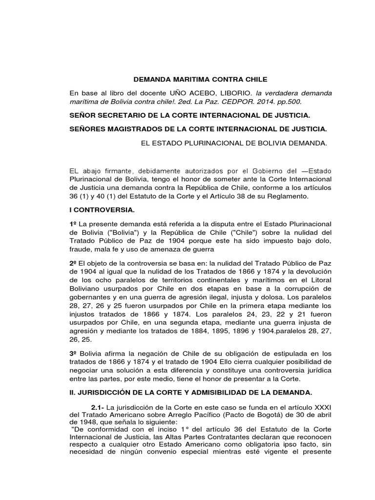 Demanda Maritima Pdf Bolivia Chile