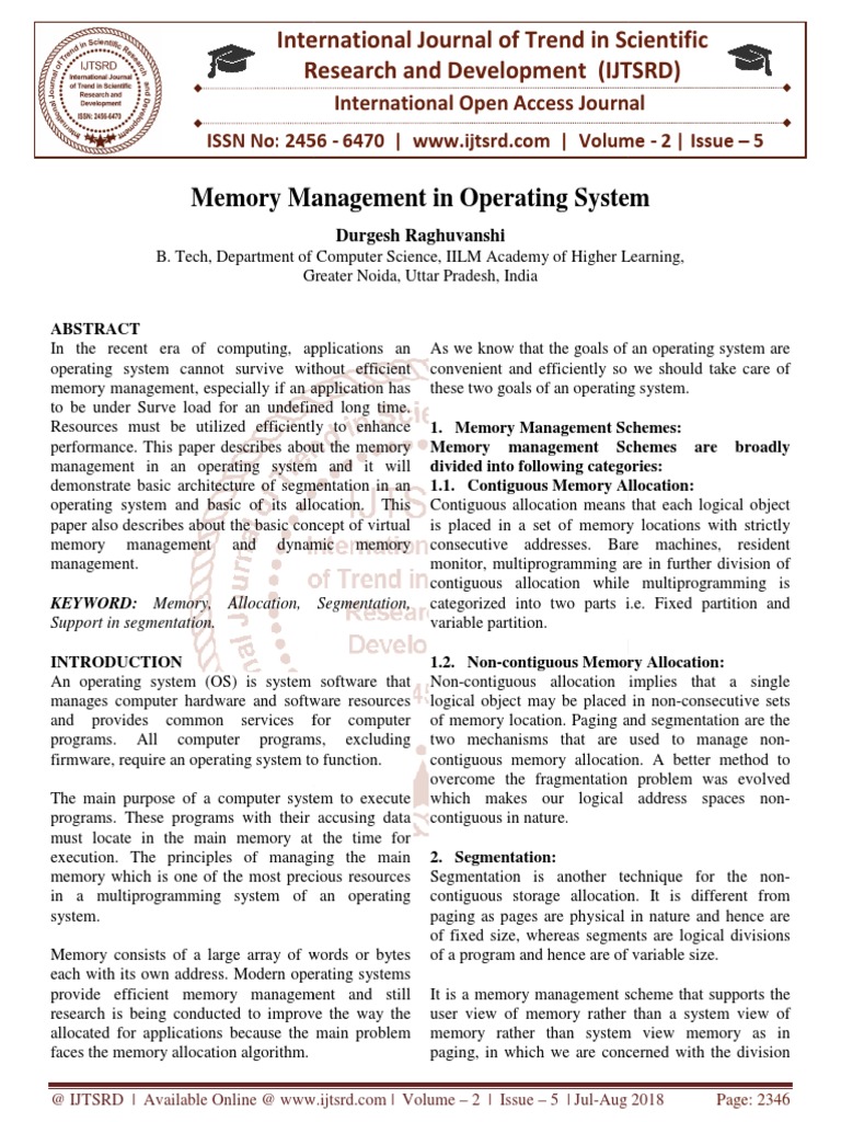 Memory Management in Operating System | PDF | Computer Data Storage ...