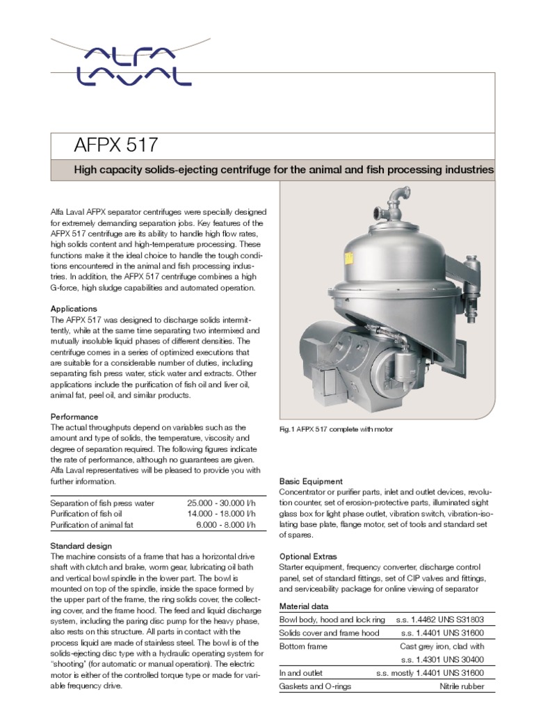 High Capacity AFPX 517 Centrifuge | PDF | Centrifuge | Liquids