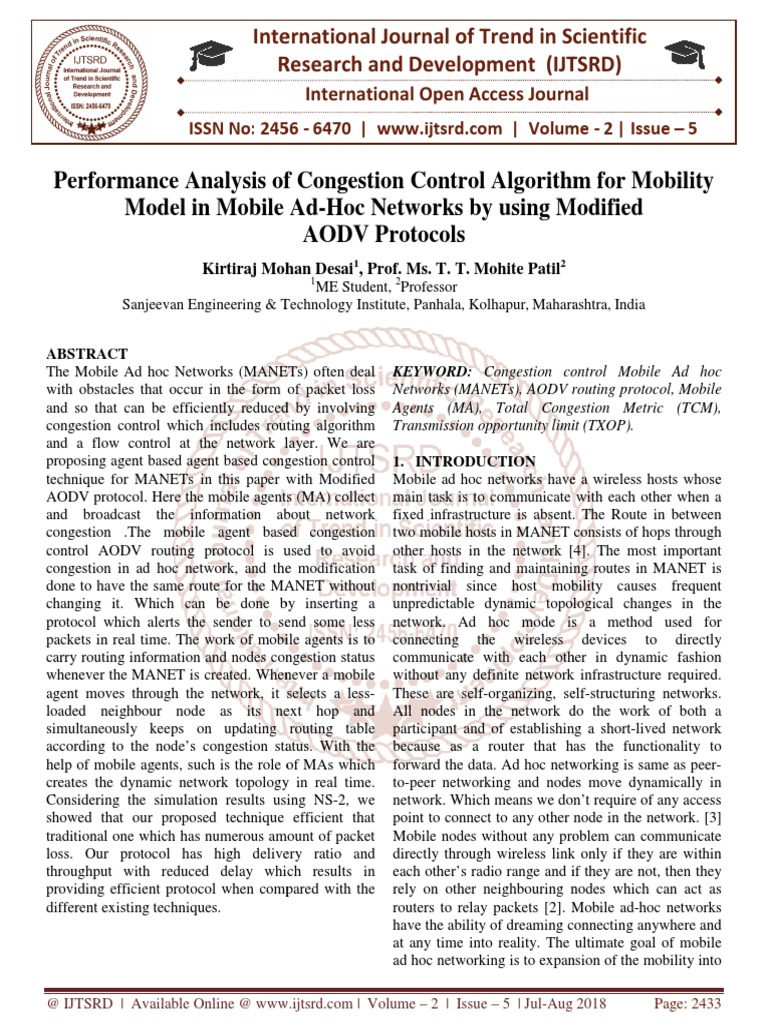 Mobile Ad-Hoc Network Congestion Control | PDF | Routing | Network ...