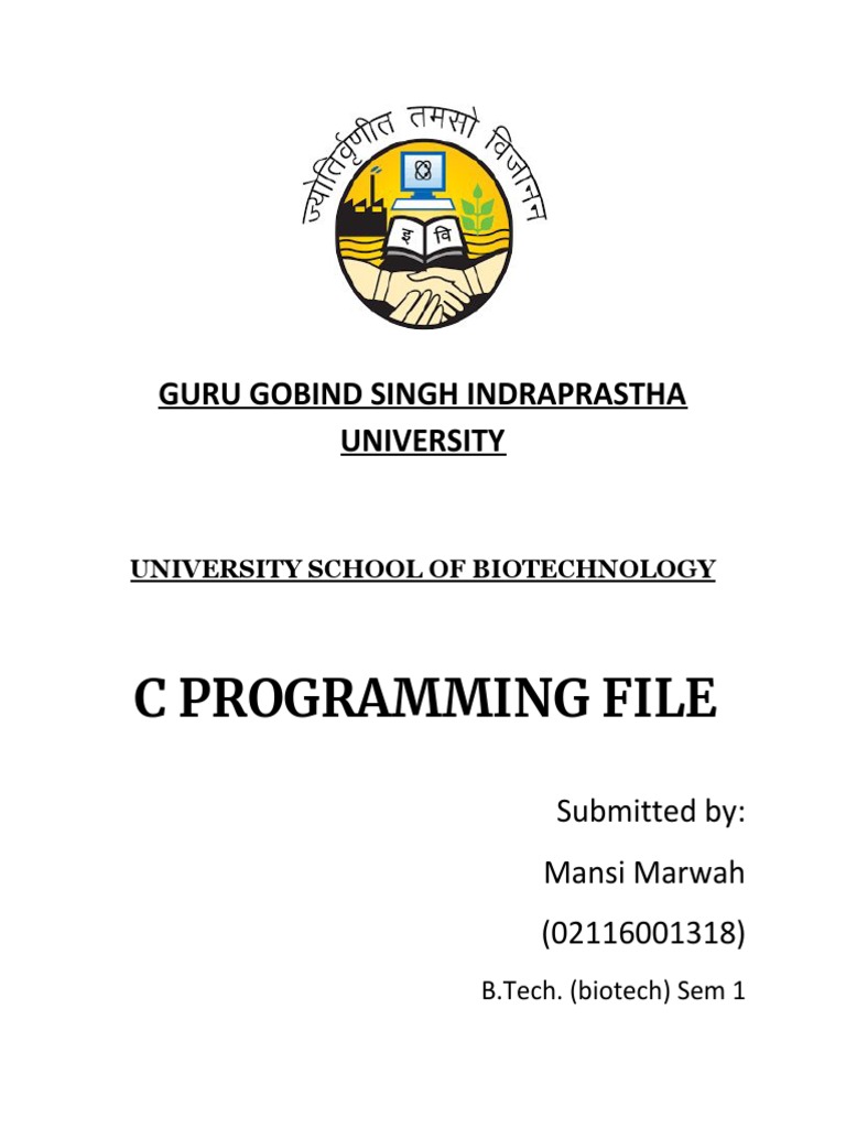 C Programming File: Guru Gobind Singh Indraprastha University | PDF ...