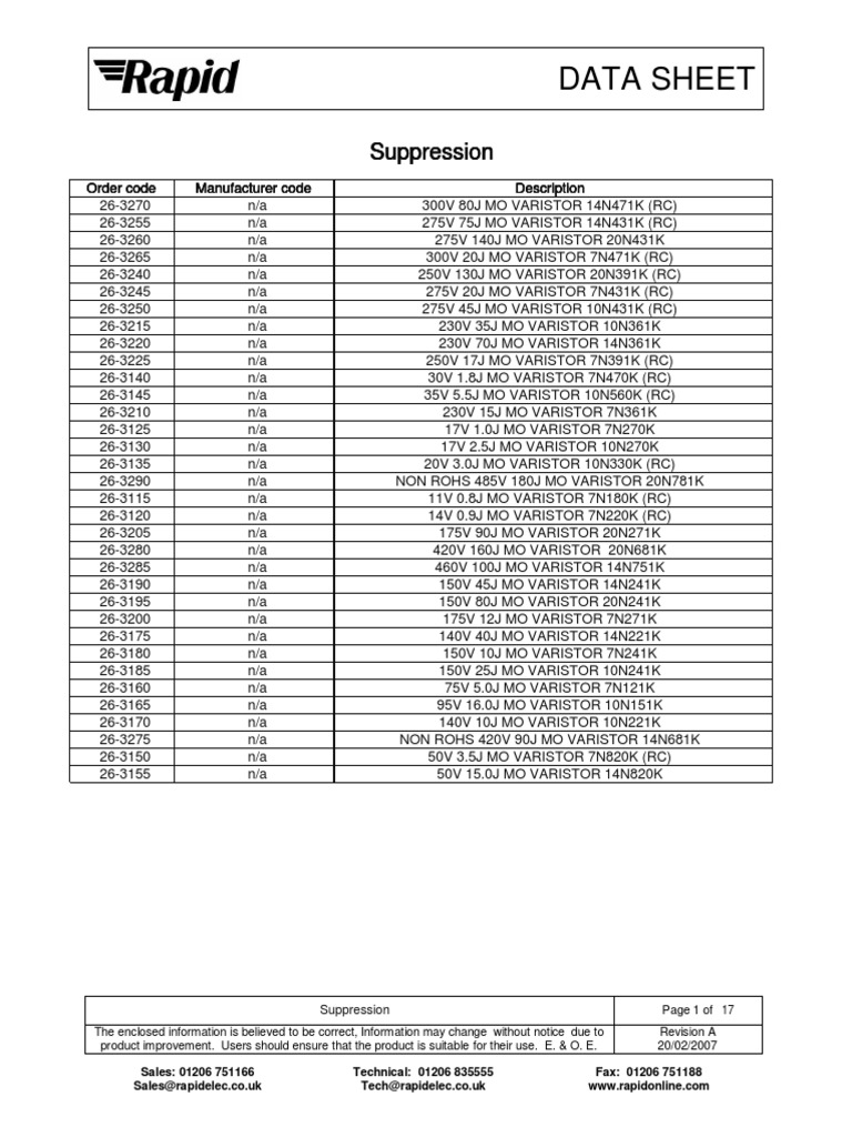 7N471K Varistor PDF | PDF