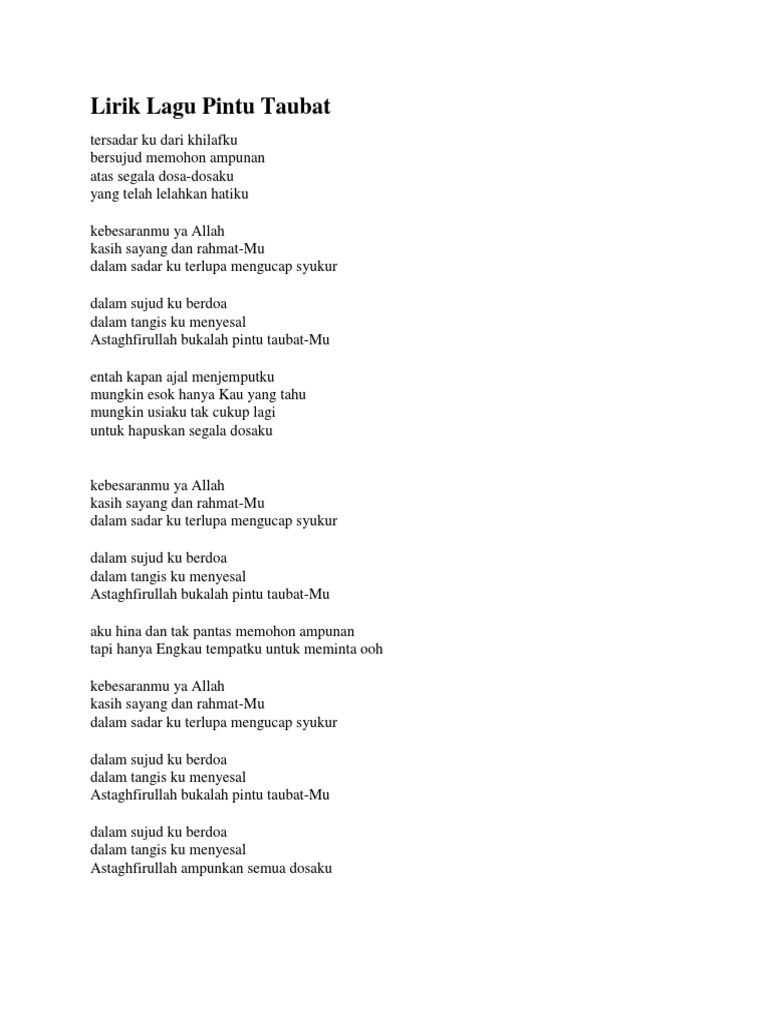 Lirik Lagu Pintu Taubat
