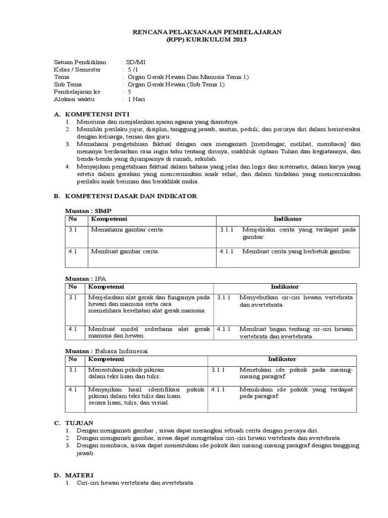 Rpp Kelas 5 Tema 1 Subtema1 Pem 4
