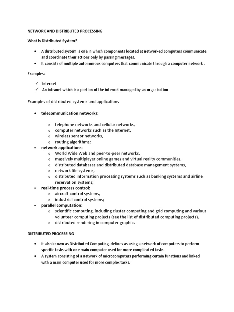 Networks Network and Distributed Processing What Is Distributed System