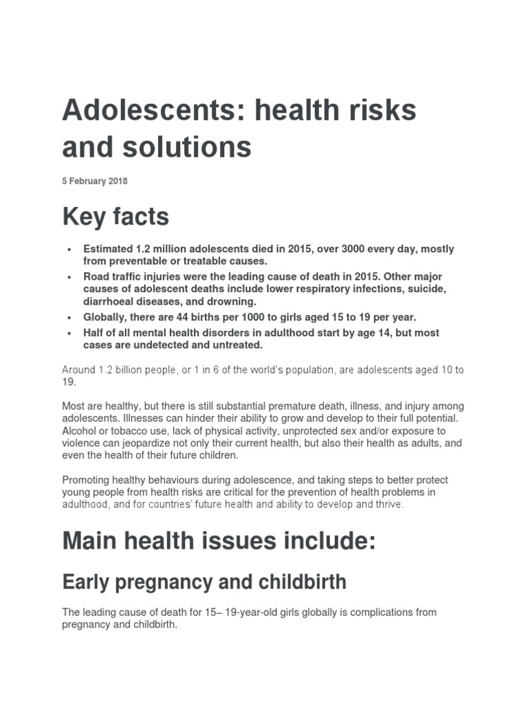 Adolescents: Health Risks and Solutions: Key Facts | PDF | Adolescence ...
