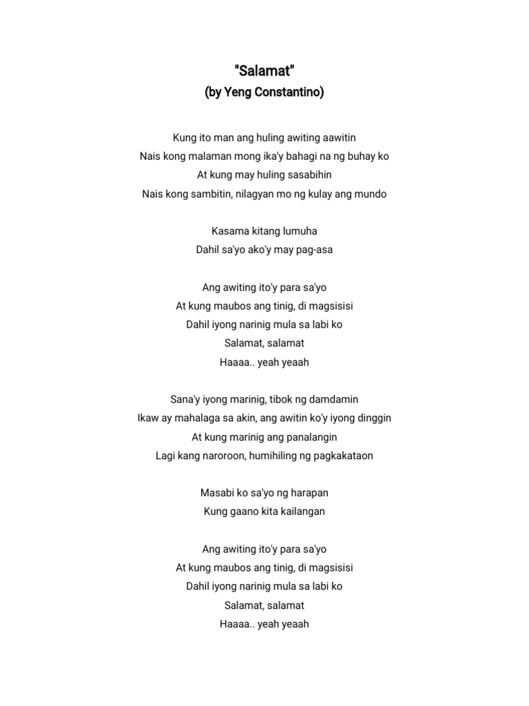SALAMAT Lyrics PDF PDF