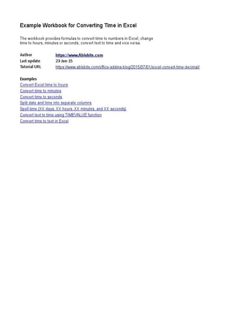 Example workbook for converting time in excel author last update 23