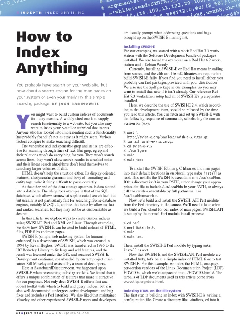 Custom Indexing with SWISH-E and Perl | PDF | Search Engine Indexing | Perl