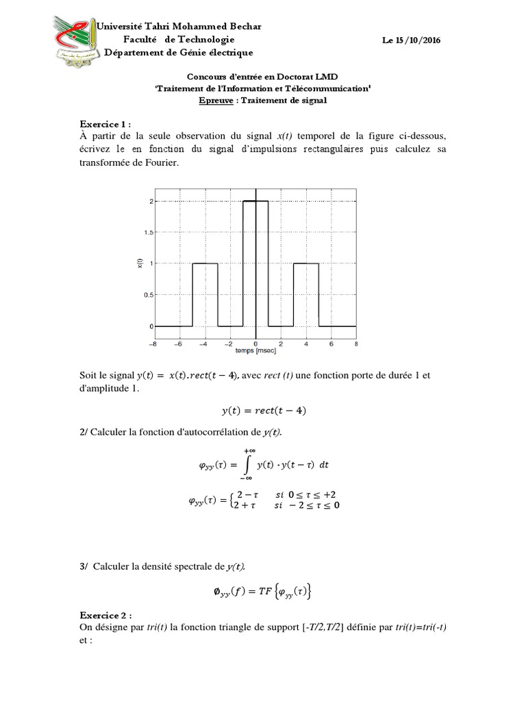 Concours Doctorat : Traitement de Signal | PDF