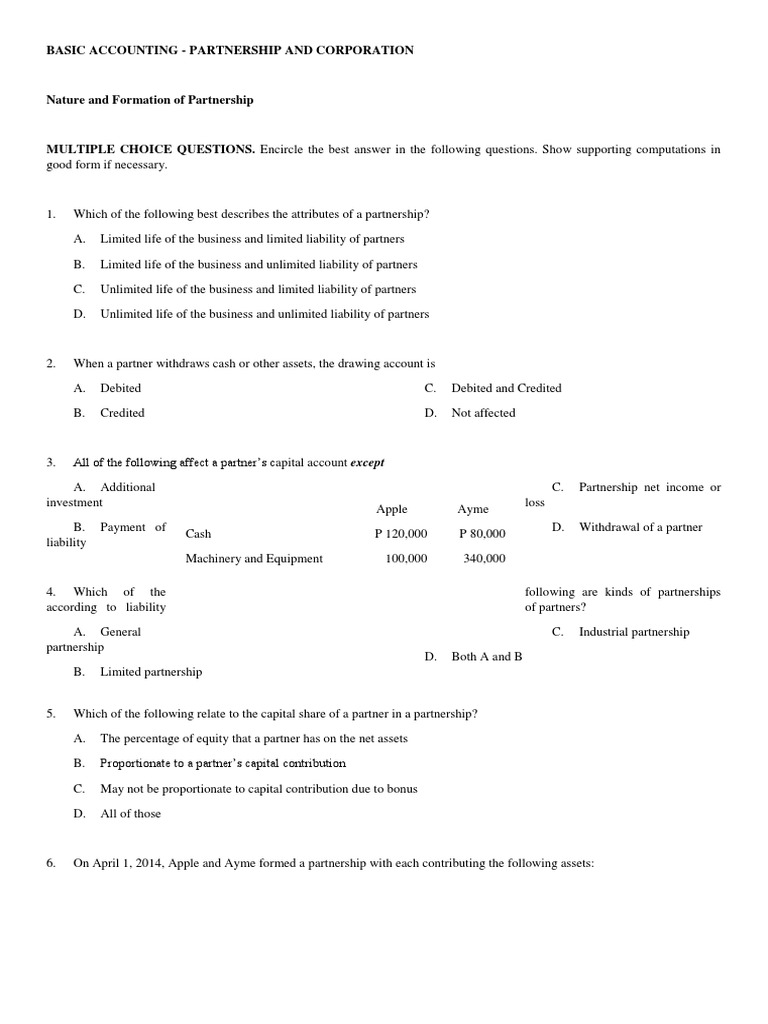 Partnership Formation and Capital Contributions | PDF | Debits And ...
