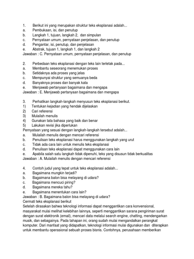 Soal Teks Eksplanasi
