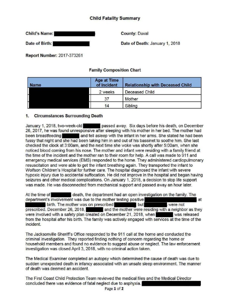 Child Fatality Report: Unsafe Sleep Incident | PDF | Death | Child Abuse