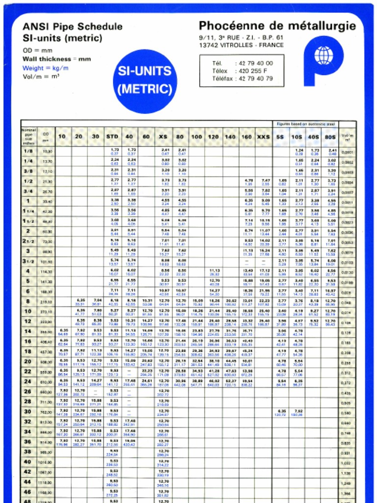 Ansi Pipe Schedule Metric