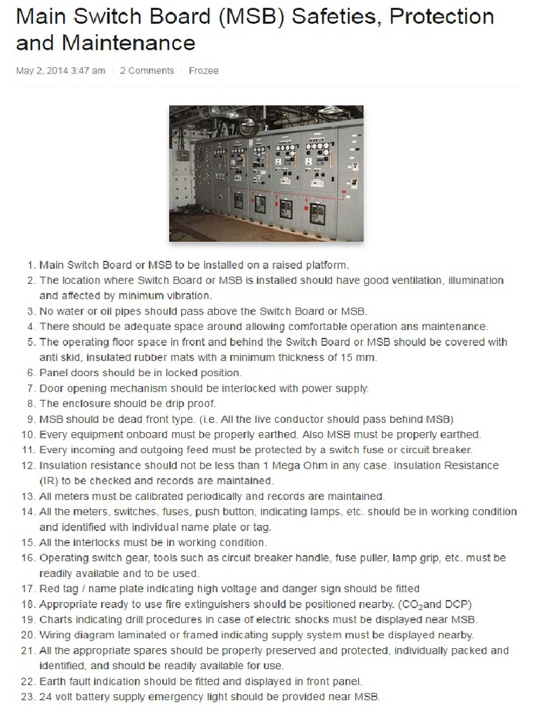 Main Switch Board (MSB) Safeties PDF | PDF