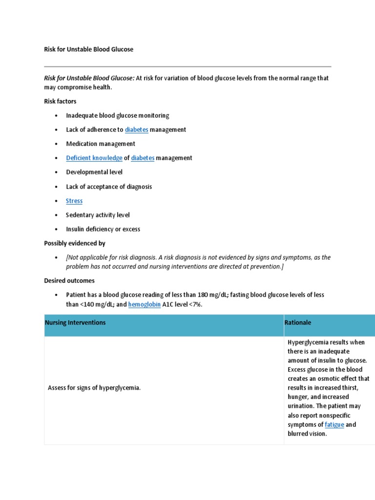 Health risks of unstable blood glucose