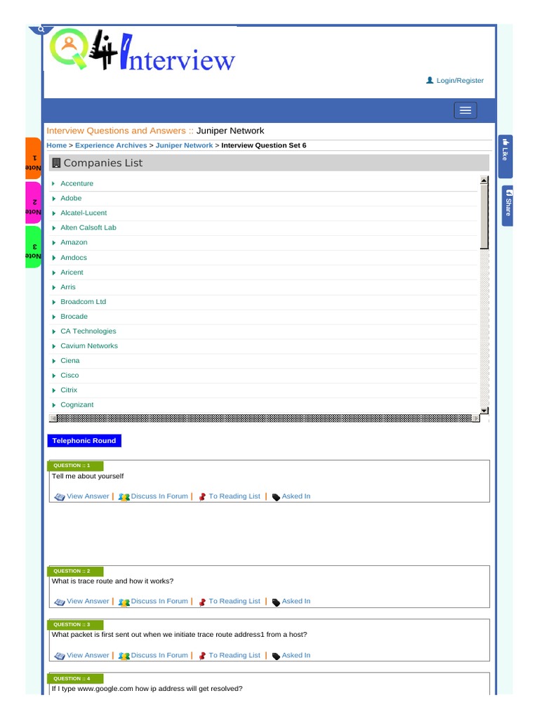 Juniper Network Interview Question With Answer PDF Pointer