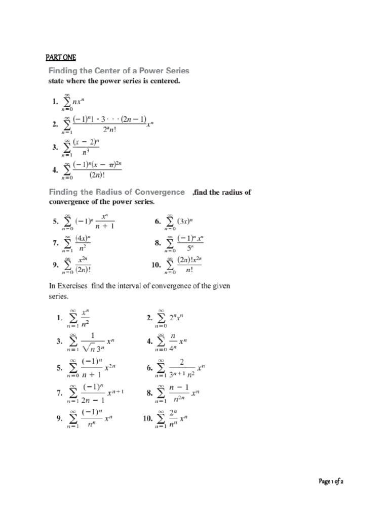 Calculus II Workshet | PDF