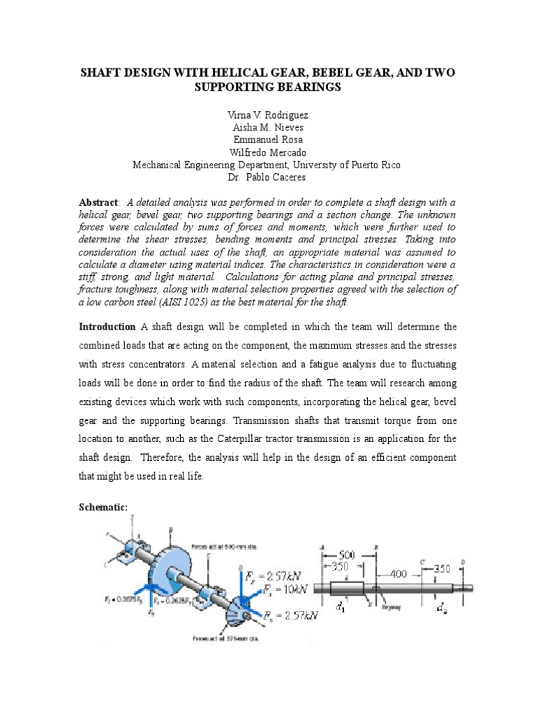 Analysis and Design of a Complex Shaft Carrying Both Helical and Bevel ...