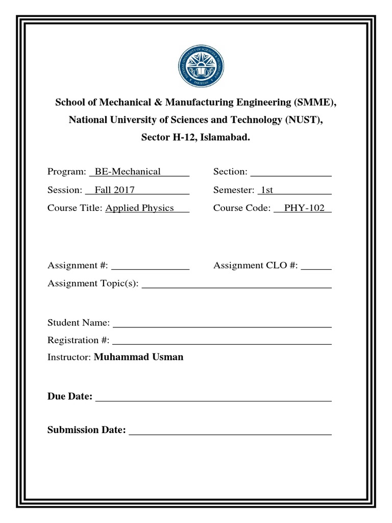 Assignment Front Page Template | PDF