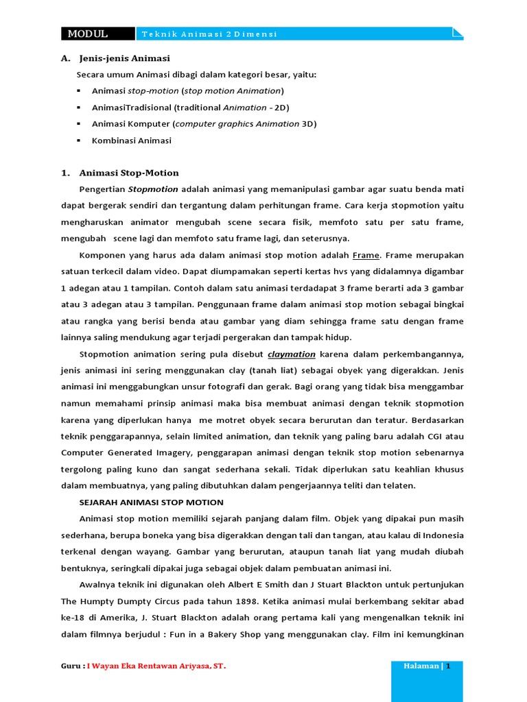 Modul Animasi 2d 3 Jenis Animasi Pdf