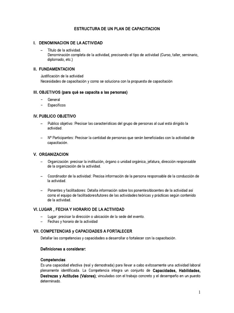 Estructura de Un Plan de Capacitacion | PDF | Evaluación | Aprendizaje