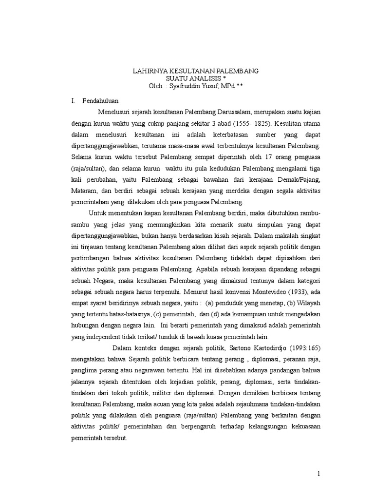 Lahirnya Kesultanan Palembang Pdf