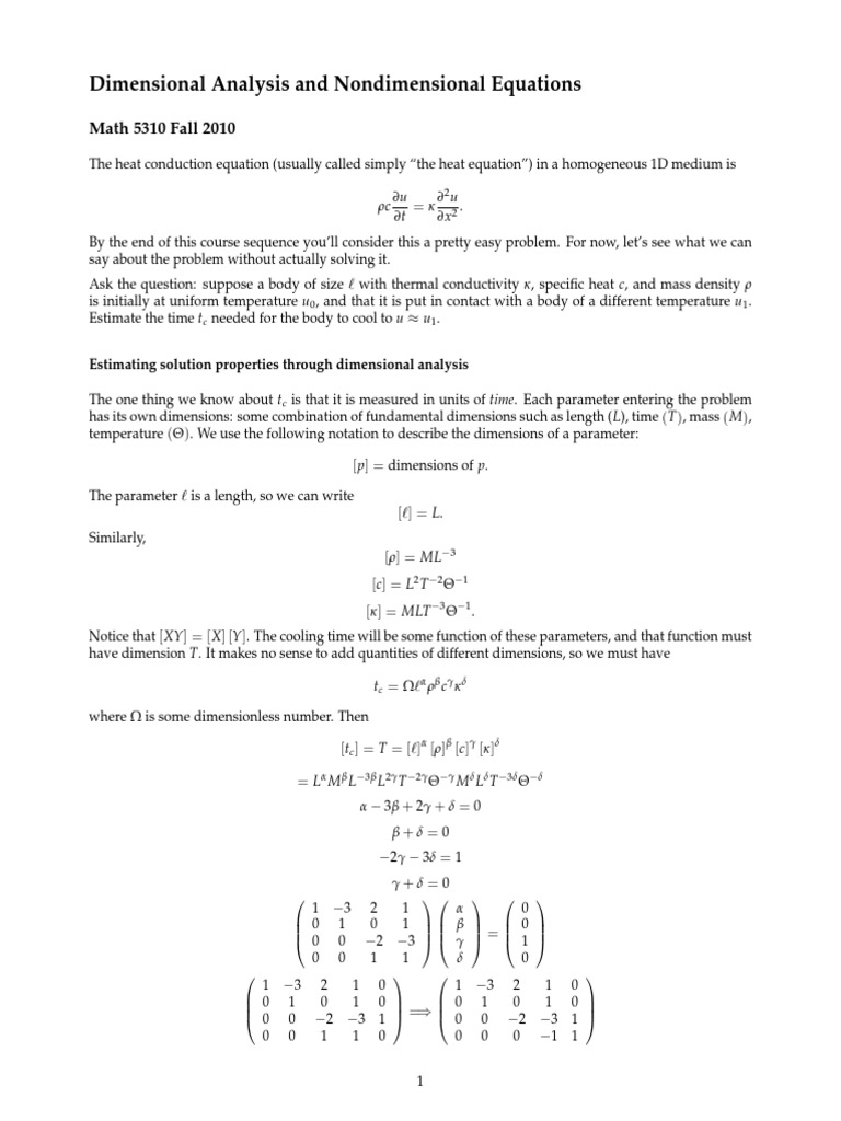 Dimensional Analysis in Heat Conduction | PDF | Mathematical Physics ...