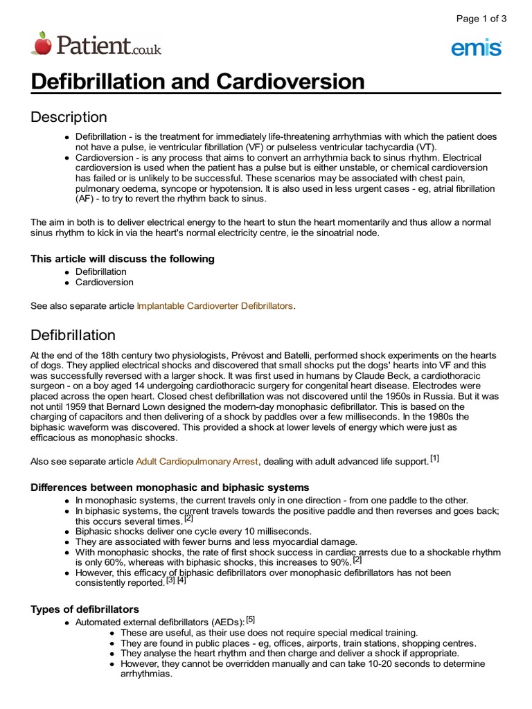 Defibrillation and Cardioversion Description PDF Cardiovascular