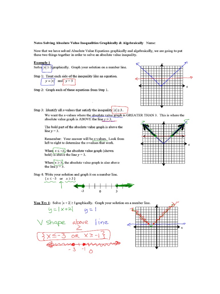 Answers To Notes Solving Absolute Value Inequalities Graphically | PDF