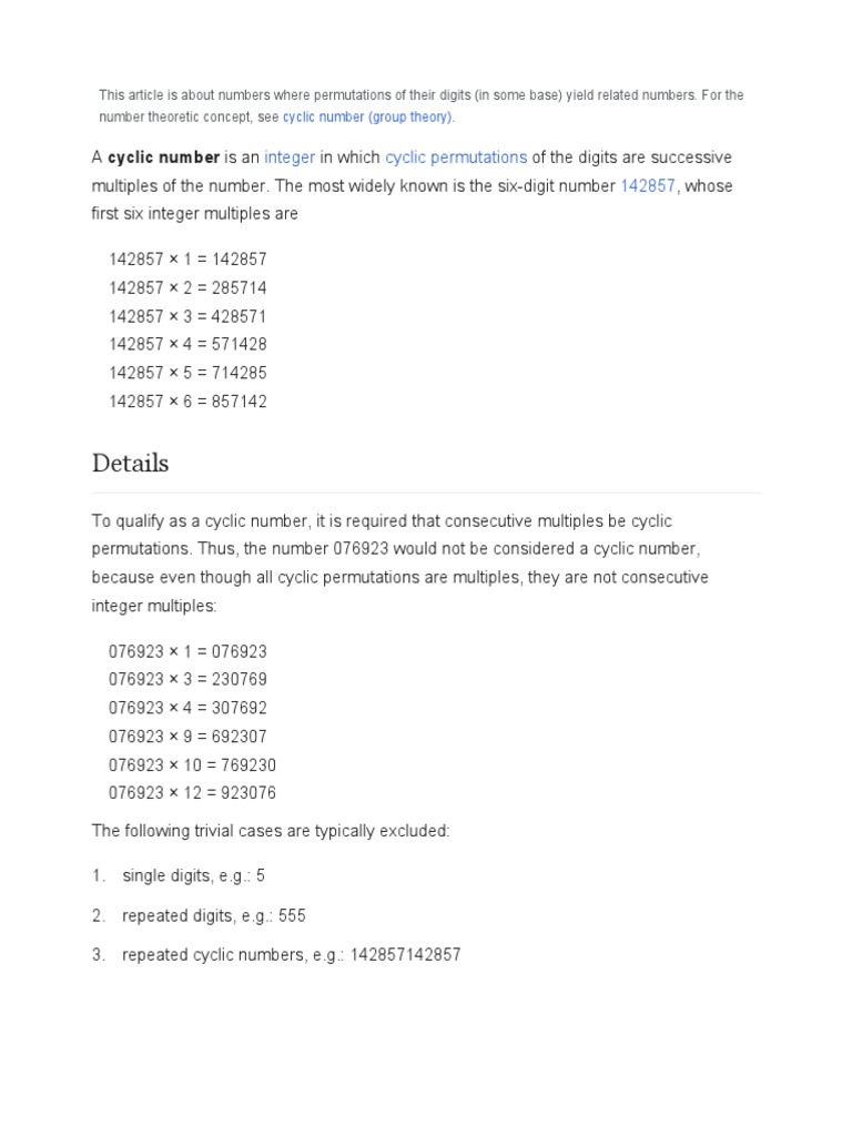 Cyclic Number | PDF | Mathematical Objects | Lexicology
