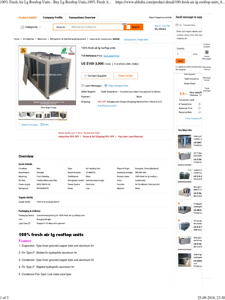 100% Fresh Air LG Rooftop Units | PDF | Air Conditioning | Heat Exchanger