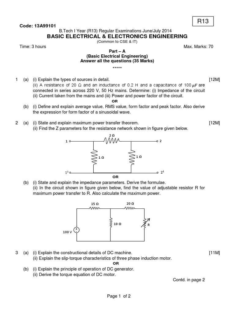 13A99101 Basic Electrial & Electronics Engineering | PDF | Operational ...
