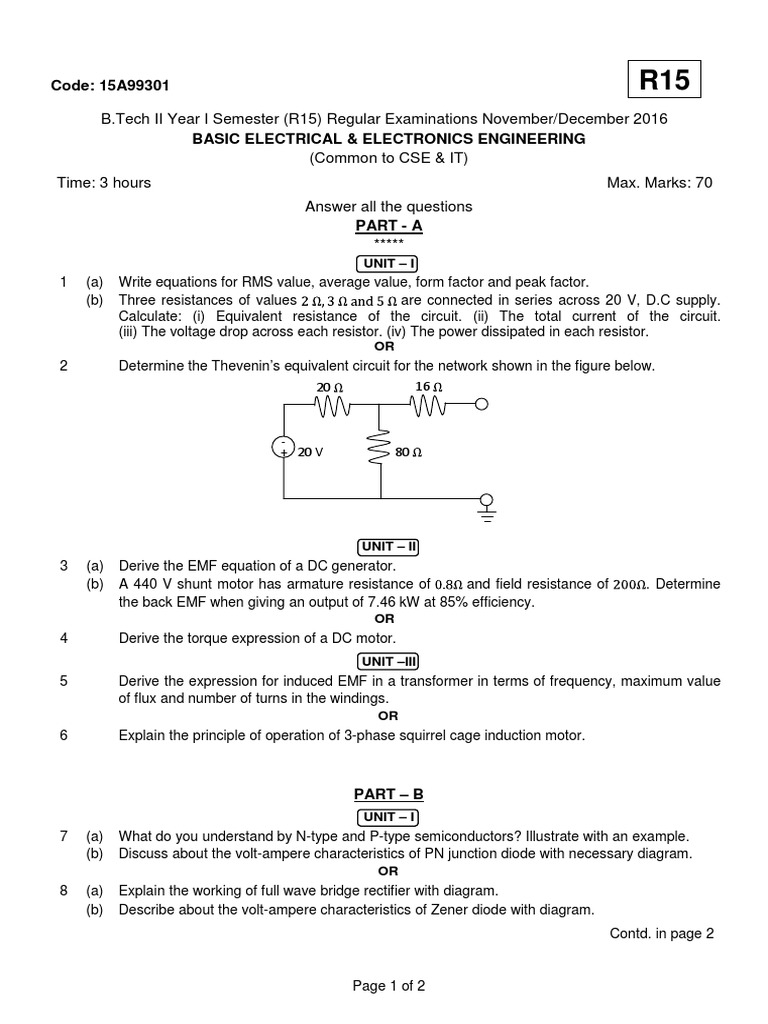 15A99301 Basic Electrical & Electronics Engineering | PDF | Electric ...