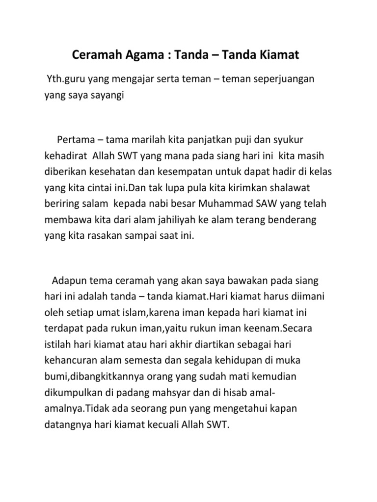 Ceramah Agama Tanda Tanda Kiamat