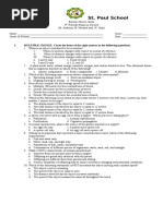 St. Paul School: I. MULTIPLE CHOICE: Circle The Letter of The Right Answer in The Following Questions