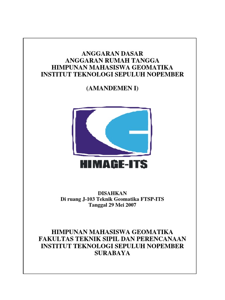 Anggaran Dasar HIMAGE-ITS 2007 | PDF