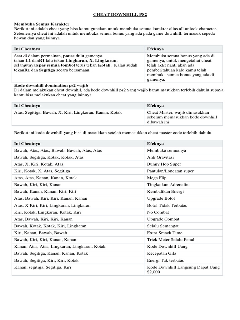 Cheat downhill ps2 pdf